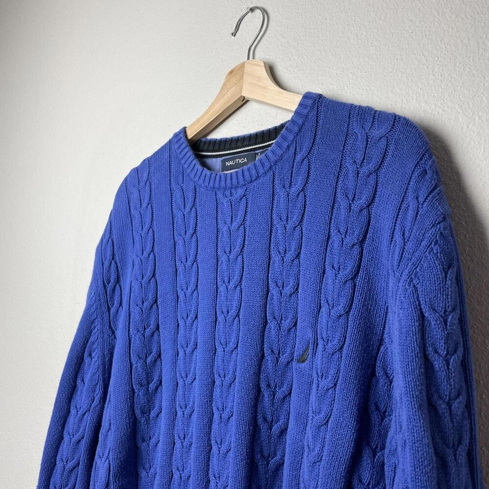 vintage 90s nautica royal blue cable knit sweater